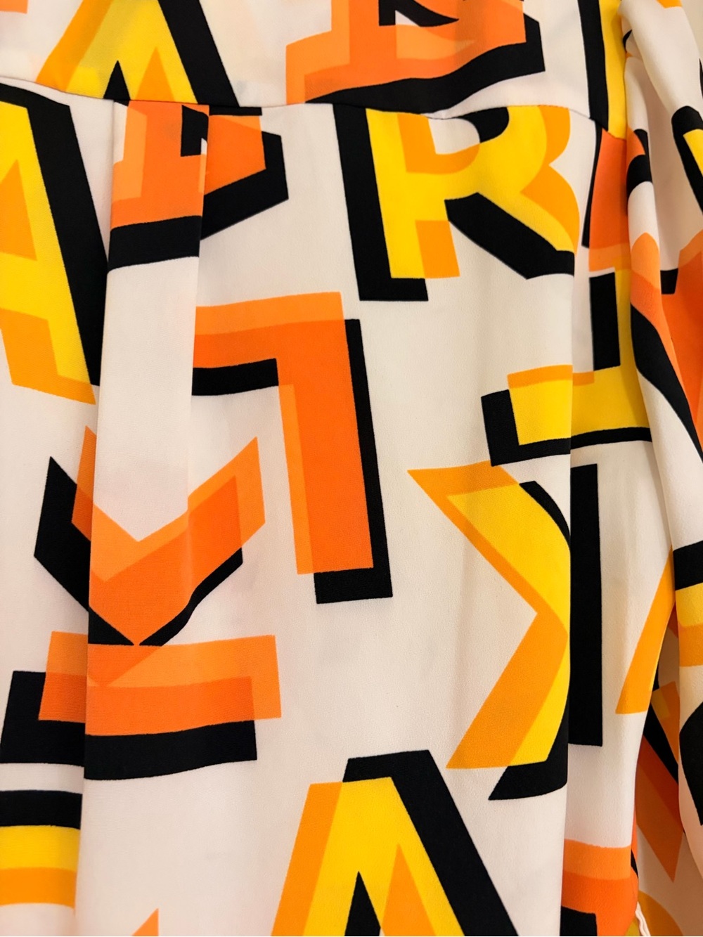 Graphic Letter Print Shirt Dress in White, Yellow & Orange - Picture 4 of 4